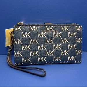 MICHAEL Michael Kors Jet Set Logo Double Zip Wristlet in Navy Blue
